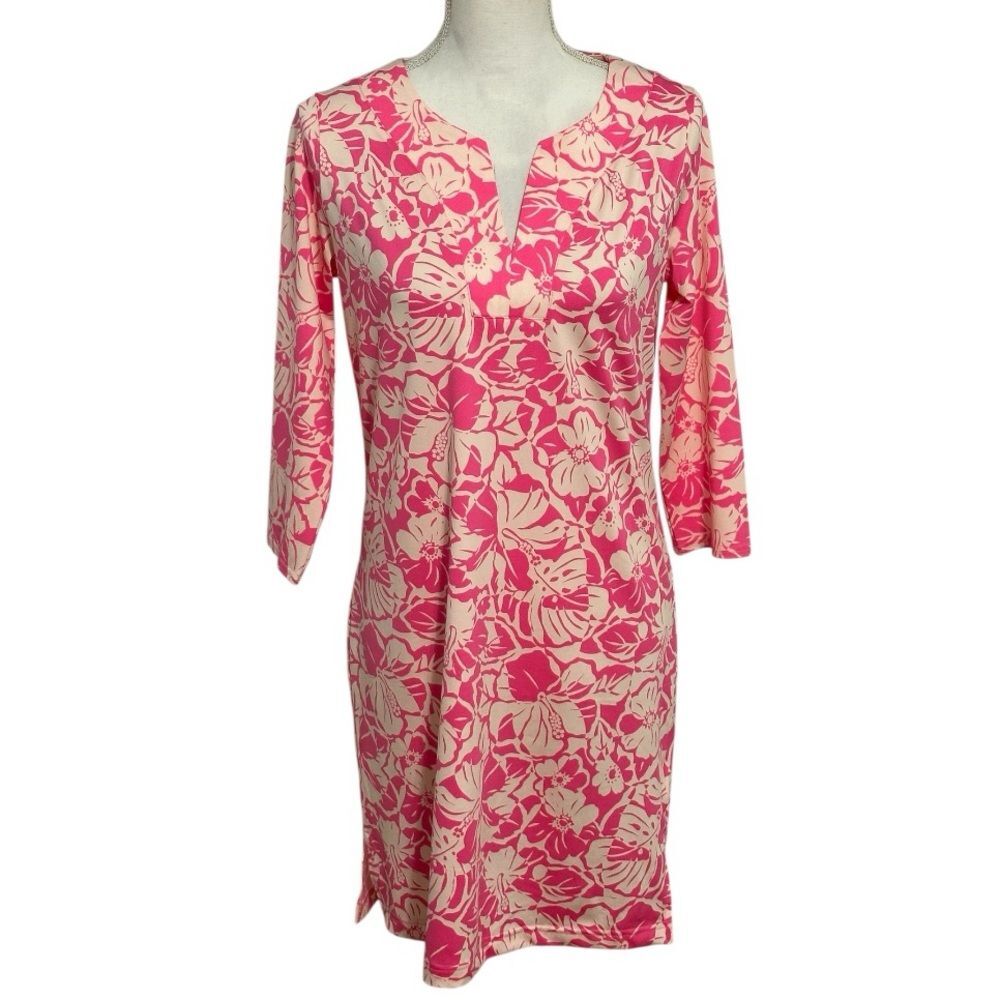 Stella Parker Collection 3/4 Sleeve Notch Neck Pink Floral Print Dress NWT